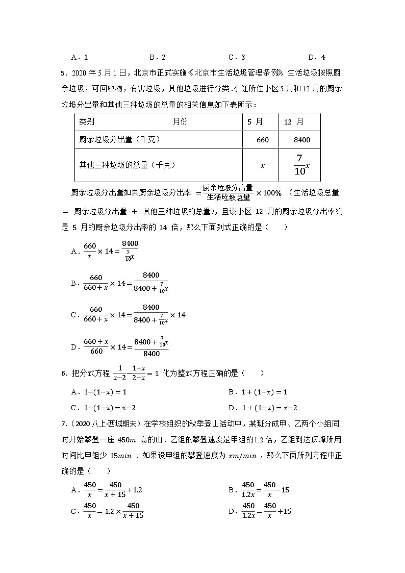 专题10 分式方程 中考数学一轮复习专题训练（北京专用）02