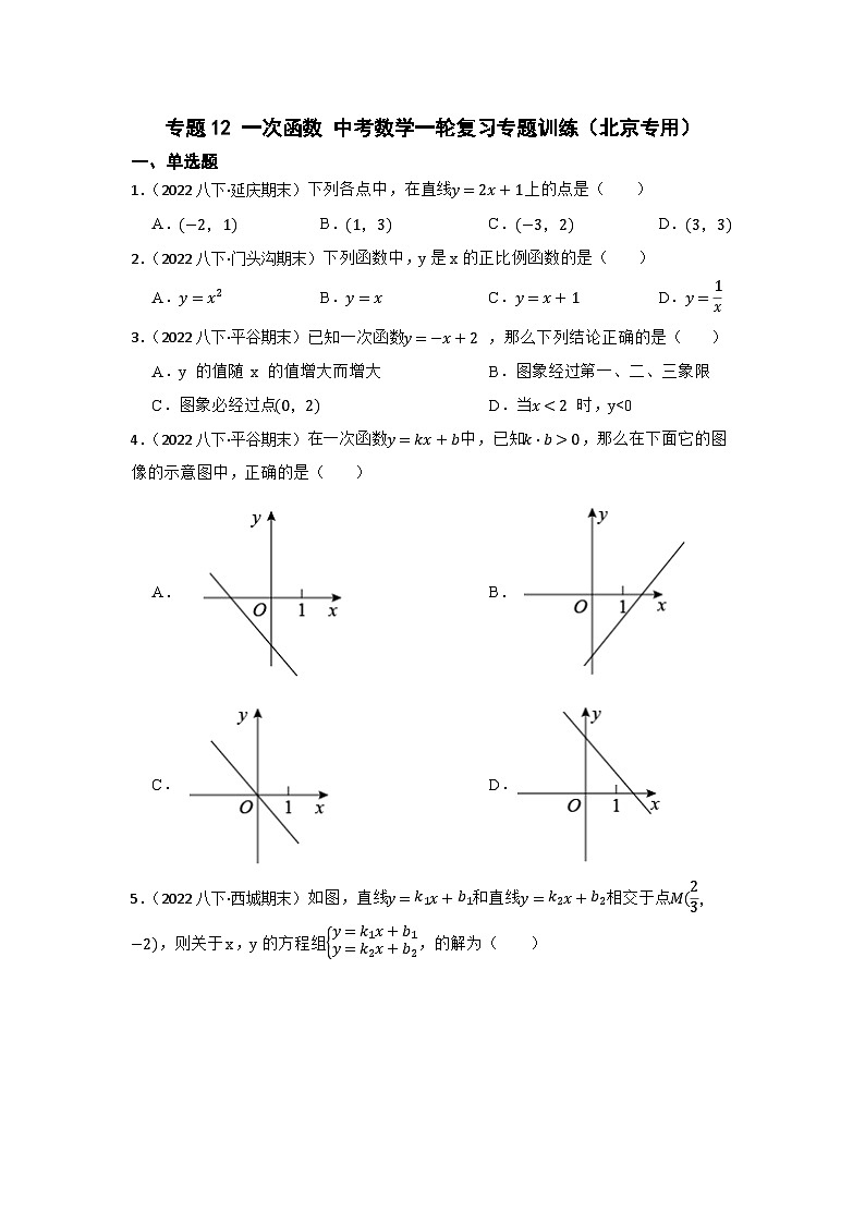 专题12 一次函数 中考数学一轮复习专题训练（北京专用）01