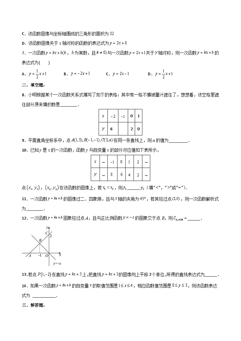 人教版初中数学八年级下册19.2.5一次函数的解析式的求法(分层作业)(原卷版+解析)第2页