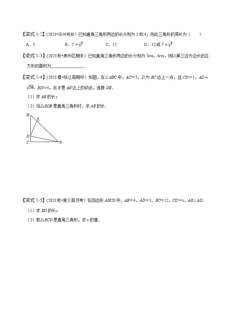 人教版八年级数学下册尖子生培优必刷题专题分类讨论思想在勾股定理中的应用(原卷版+解析)02