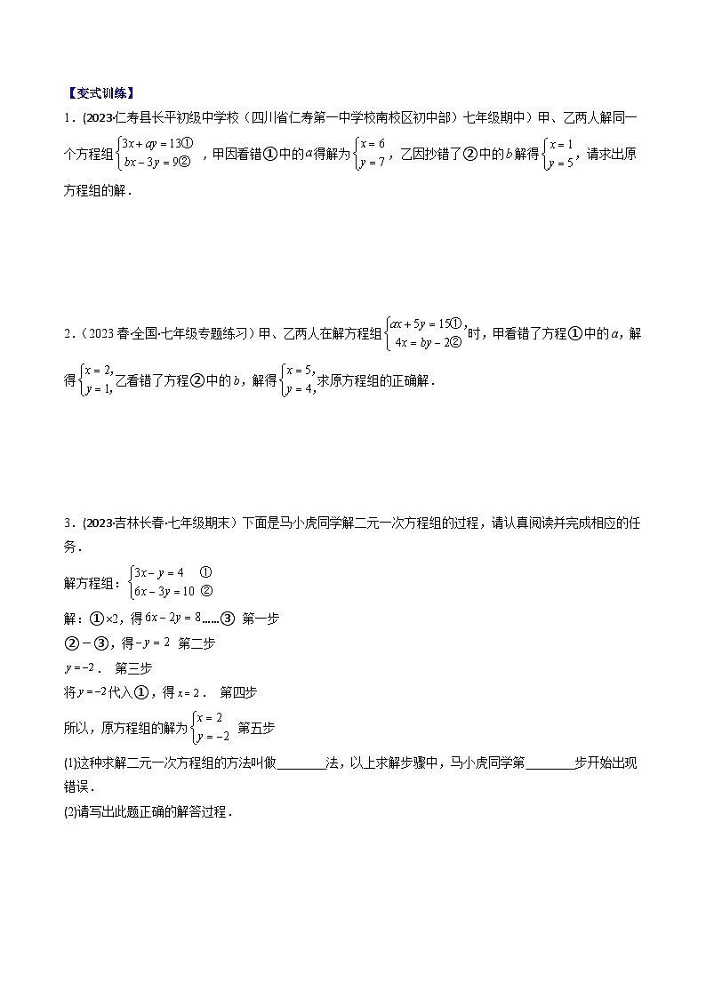 华东师大版七年级数学下册压轴题攻略专题06解题技巧专题：与二元一次方程组解法有关的问题压轴题五种模型全攻略(原卷版+解析)第3页