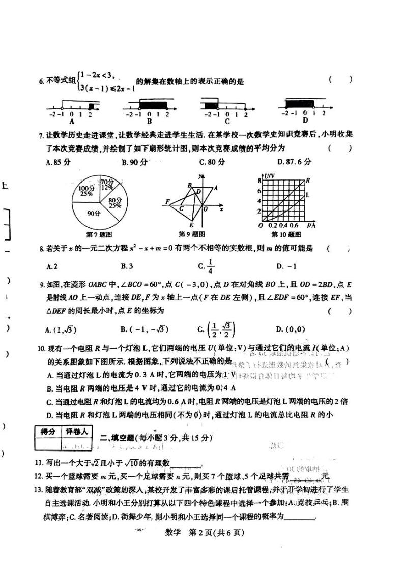 2024年河南省部分学校九年级下学期中考一模考试数学试题02