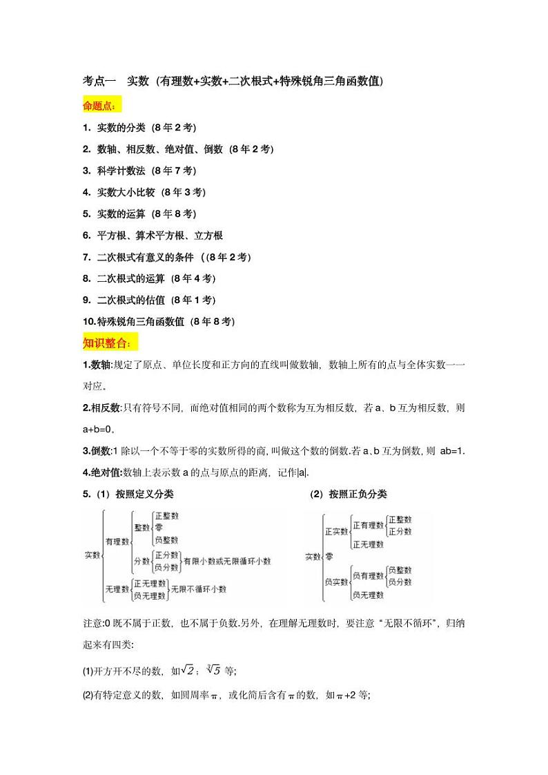 2024年中考数学一轮复习 考点一：实数 专题训练（长沙专用）第1页
