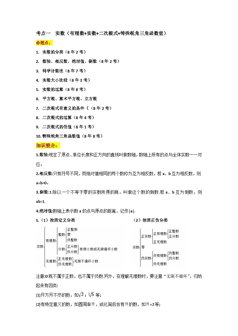 2024年中考数学一轮复习 考点一：实数 专题训练（长沙专用）第1页