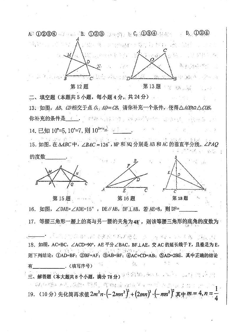 山东省德州市平原县三校联考2023-2024学年八年级上学期期中阶段检测数学试卷第3页