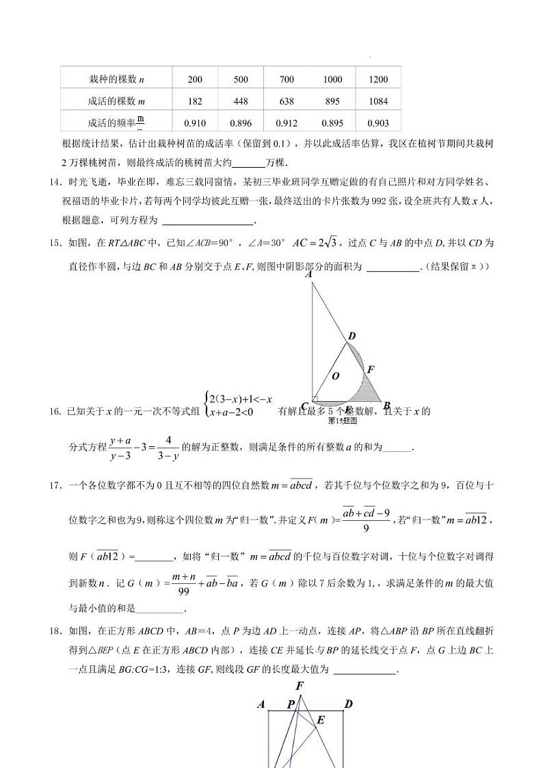 2024年重庆市中考数学模拟试卷第3页