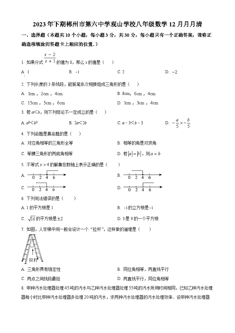 45，湖南省郴州市第六中学观山学校2023-2024学年八年级上学期月考数学试题第1页