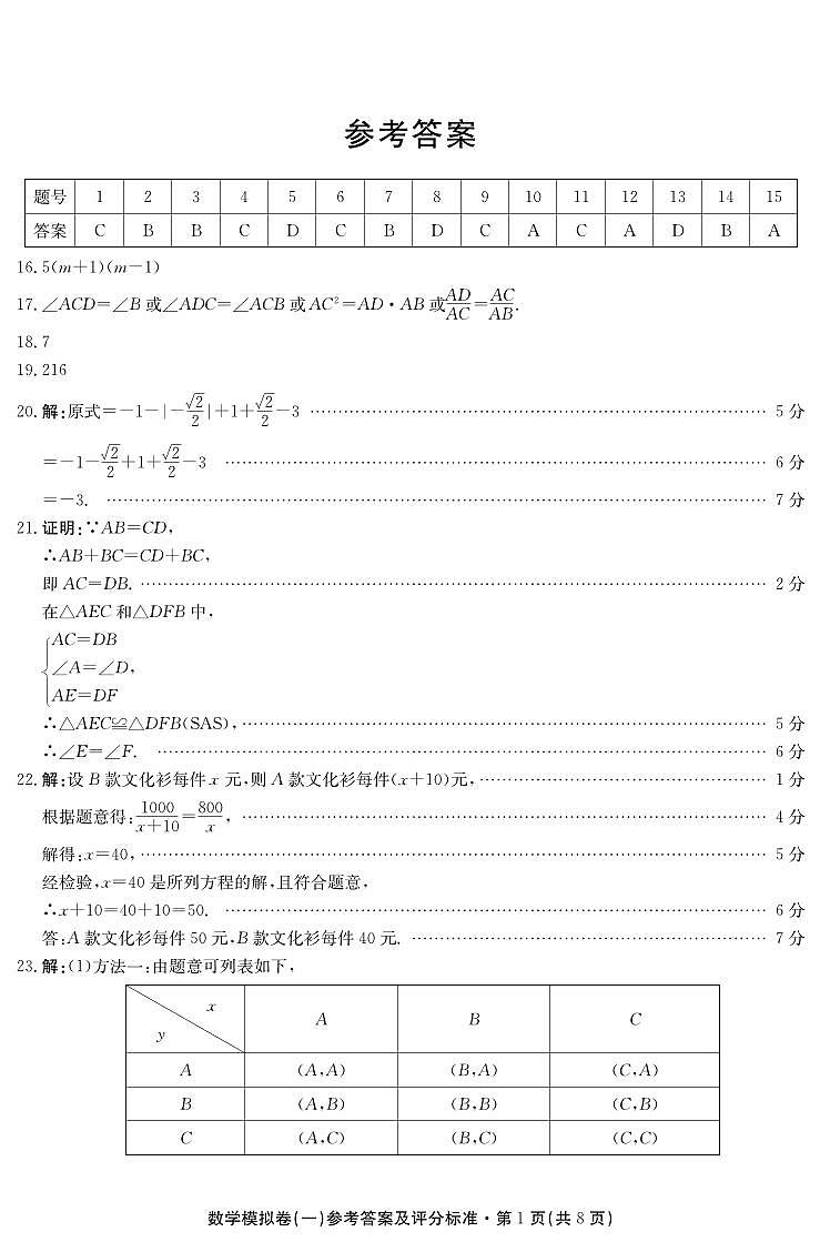268，2024年云南省昆明市第八中学初中学业水平考试 数学 试题(1)第1页