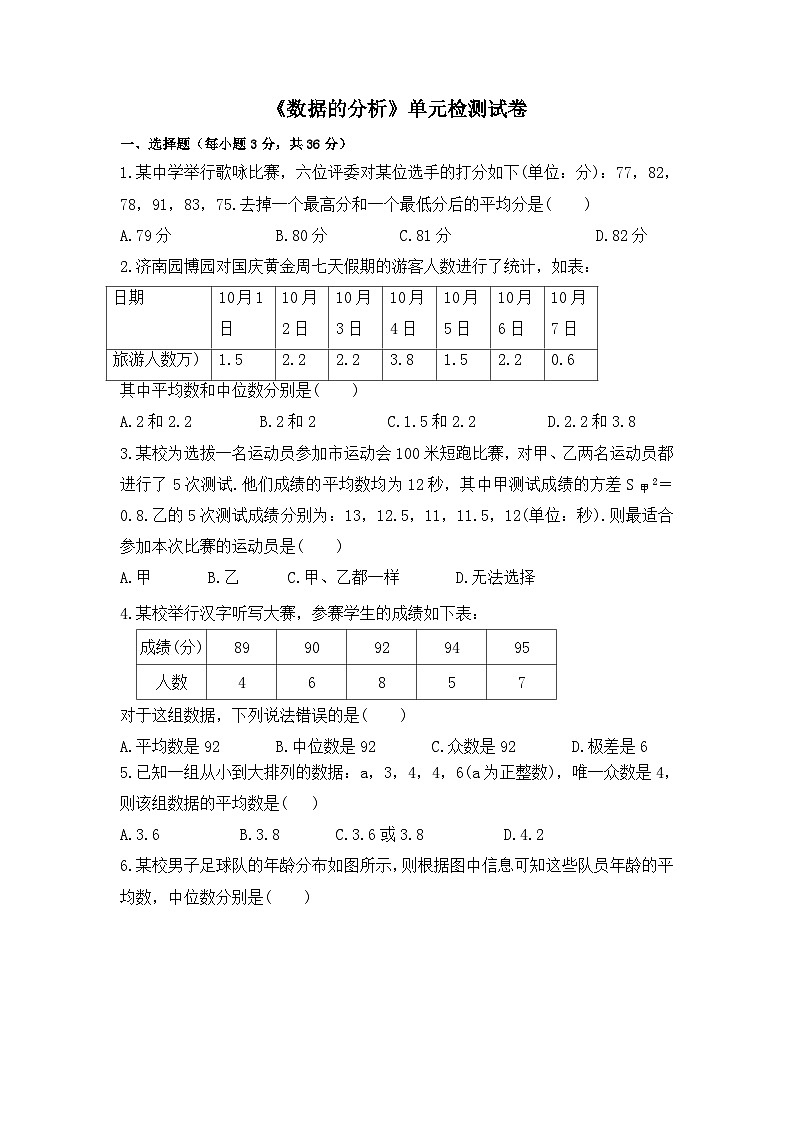 中考数学一轮复习考点梳理+单元突破练习 数据的分析（含答案）02