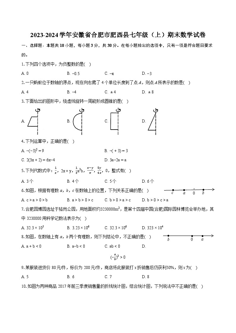 2023-2024学年安徽省合肥市肥西县七年级（上）期末数学试卷（含详细答案解析）01