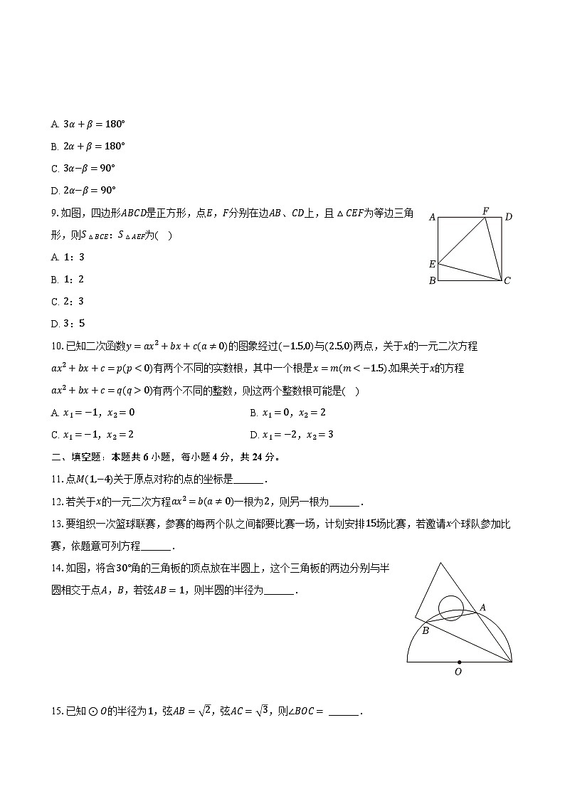 2023-2024学年浙江省台州初级中学九年级（上）月考数学试卷（11月份）（含解析）02
