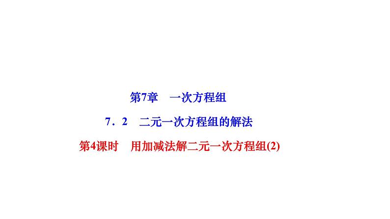 7.2 二元一次方程组的解法第4课时用加减法解二元一次方程组(2) 华师大版七年级数学下册作业课件第1页