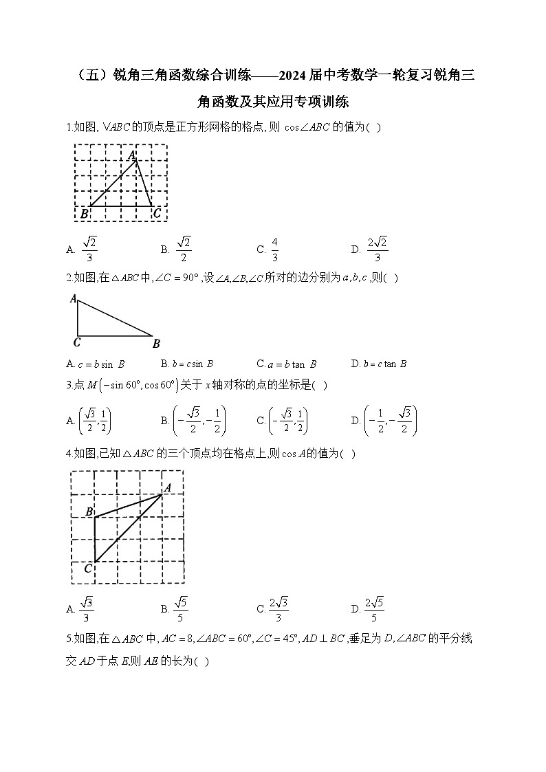 （五）锐角三角函数综合训练——2024届中考数学一轮复习锐角三角函数及其应用专项训练(含答案)第1页