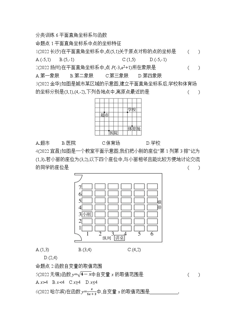 中考数学考点集训分类训练6 平面直角坐标系与函数(含答案)01