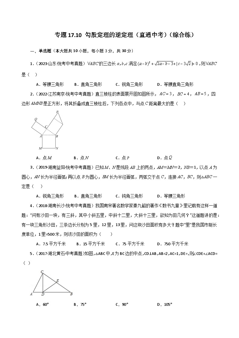 专题17.10 勾股定理的逆定理（直通中考）（综合练）-2023-2024学年八年级数学下学期基础知识专题训练（人教版）01