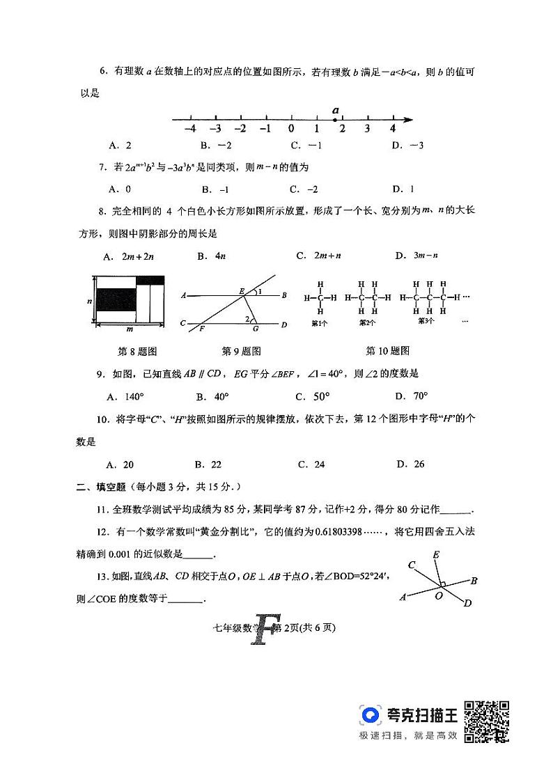 河南省南阳市方城县2023-—2024学年七年级上学期1月期末数学试题02