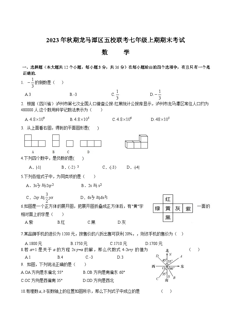 四川省泸州市龙马潭区五校2023-2024学年七年级上学期期末数学试卷(含答案)第1页