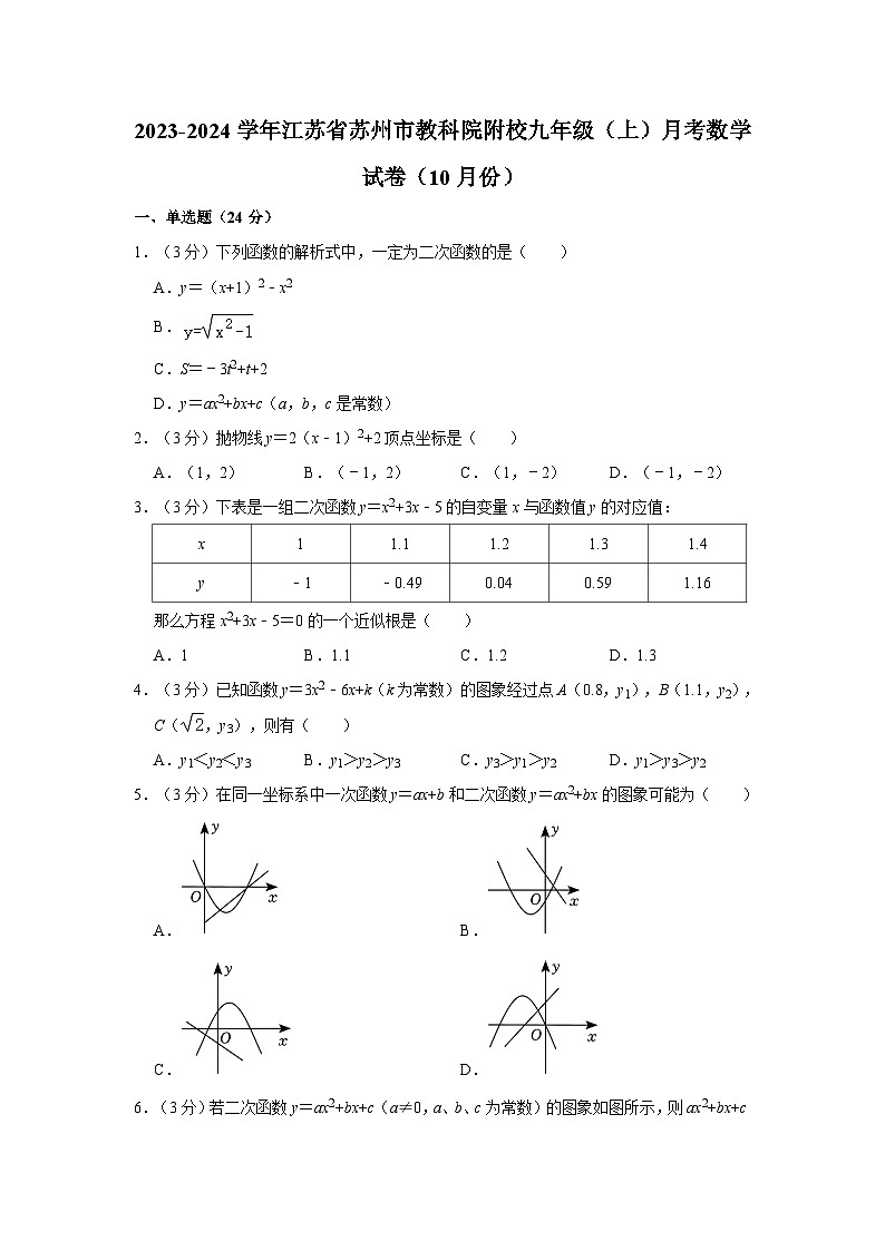 66， 江苏省苏州市教科院附校2023-2024学年九年级上学期月考数学试卷（10月份）01