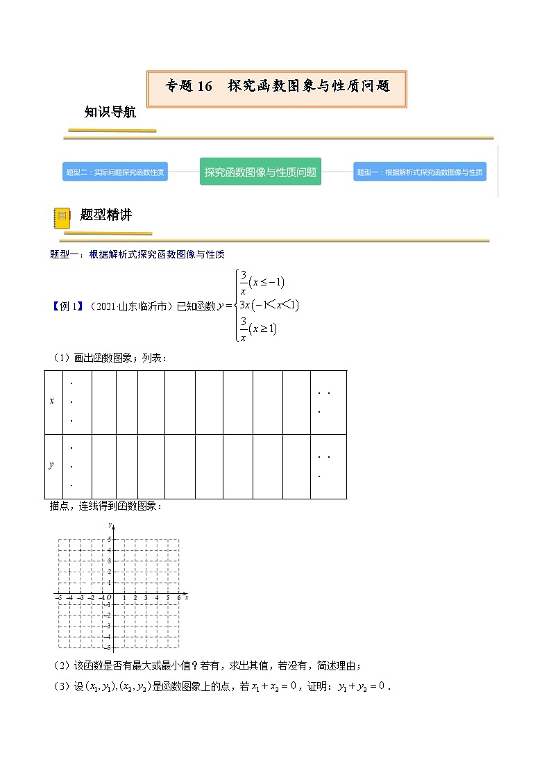 中考数学一轮复习考点（精讲精练）复习专题16  探究函数图象与性质问题（2份打包，原卷版+教师版）01