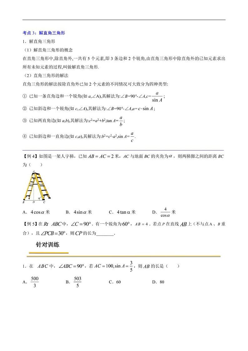 中考数学一轮复习考点（精讲精练）复习专题28  锐角三角函数与运用（原卷版）第3页