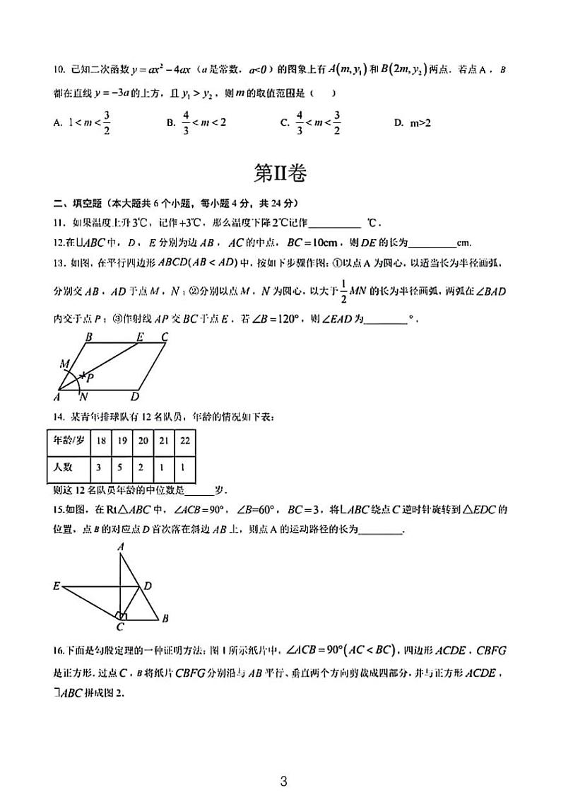 蜜蜂试卷-2024福建中考模拟考试数学试卷03