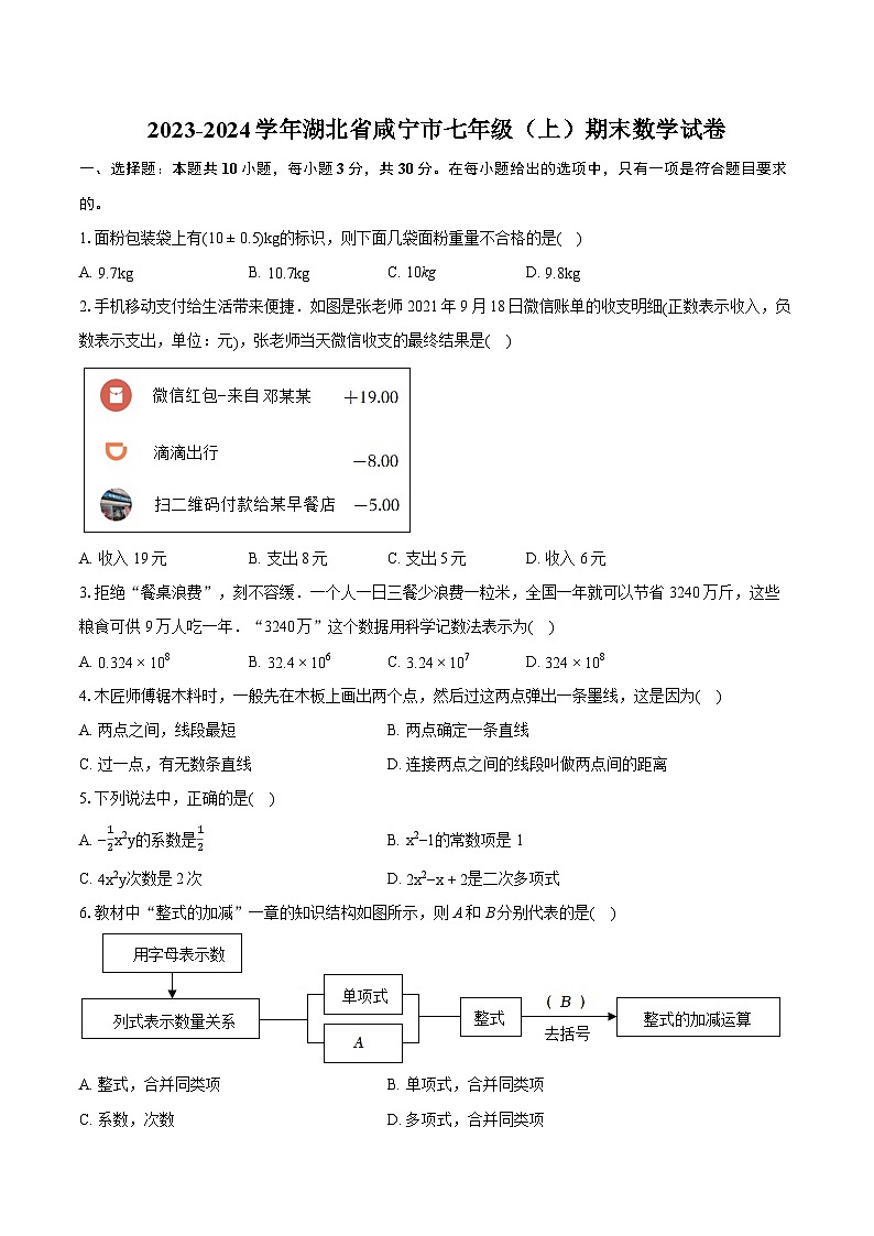 2023-2024学年湖北省咸宁市七年级（上）期末数学试卷（含详细答案解析）01