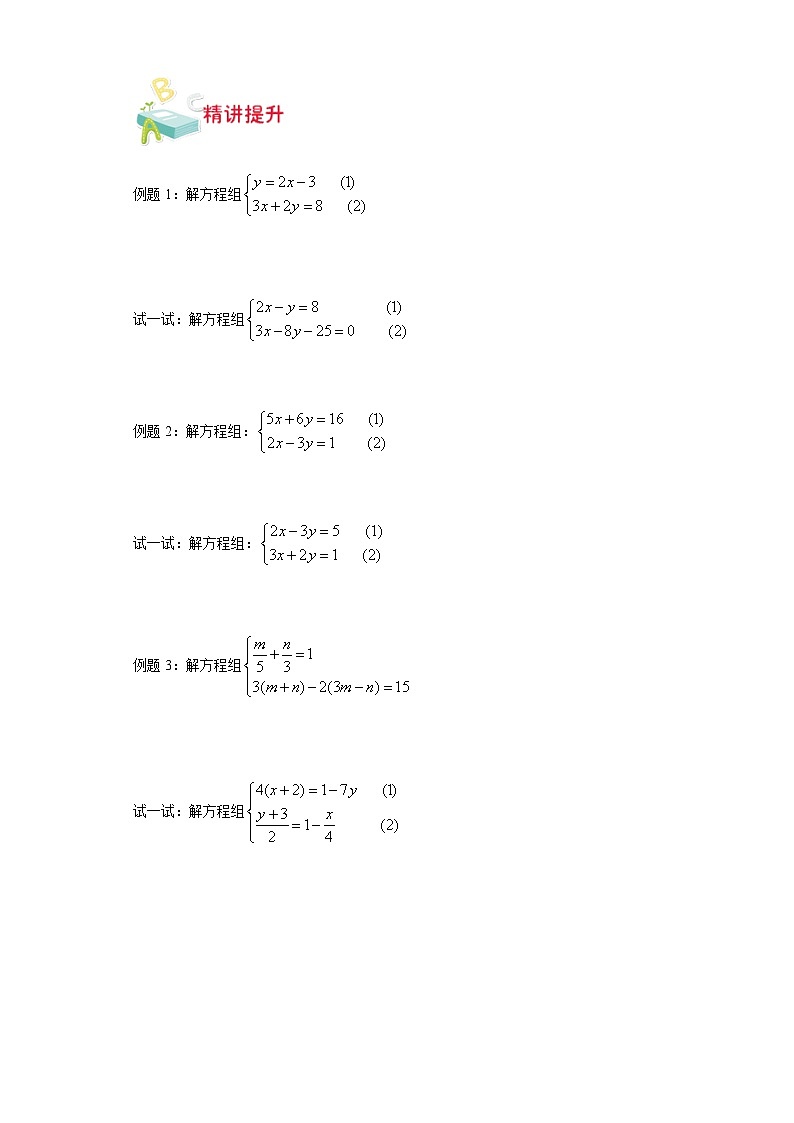 沪教版七年级数学上学期重难点精品讲义 第13讲-二元一次方程组(原卷版+解析)02