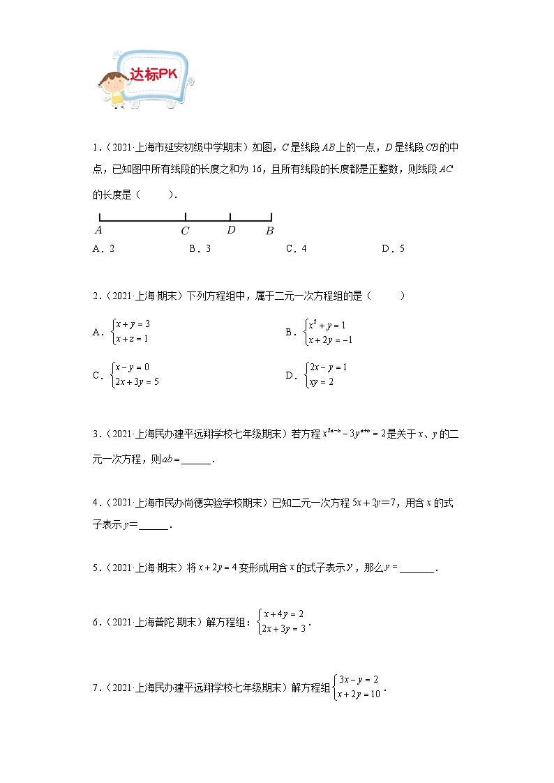 沪教版七年级数学上学期重难点精品讲义 第13讲-二元一次方程组(原卷版+解析)03