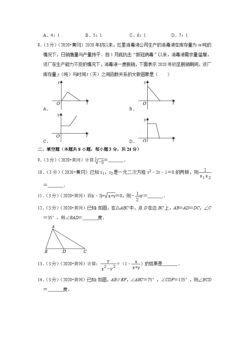 2020年湖北省黄冈市中考数学试卷第2页