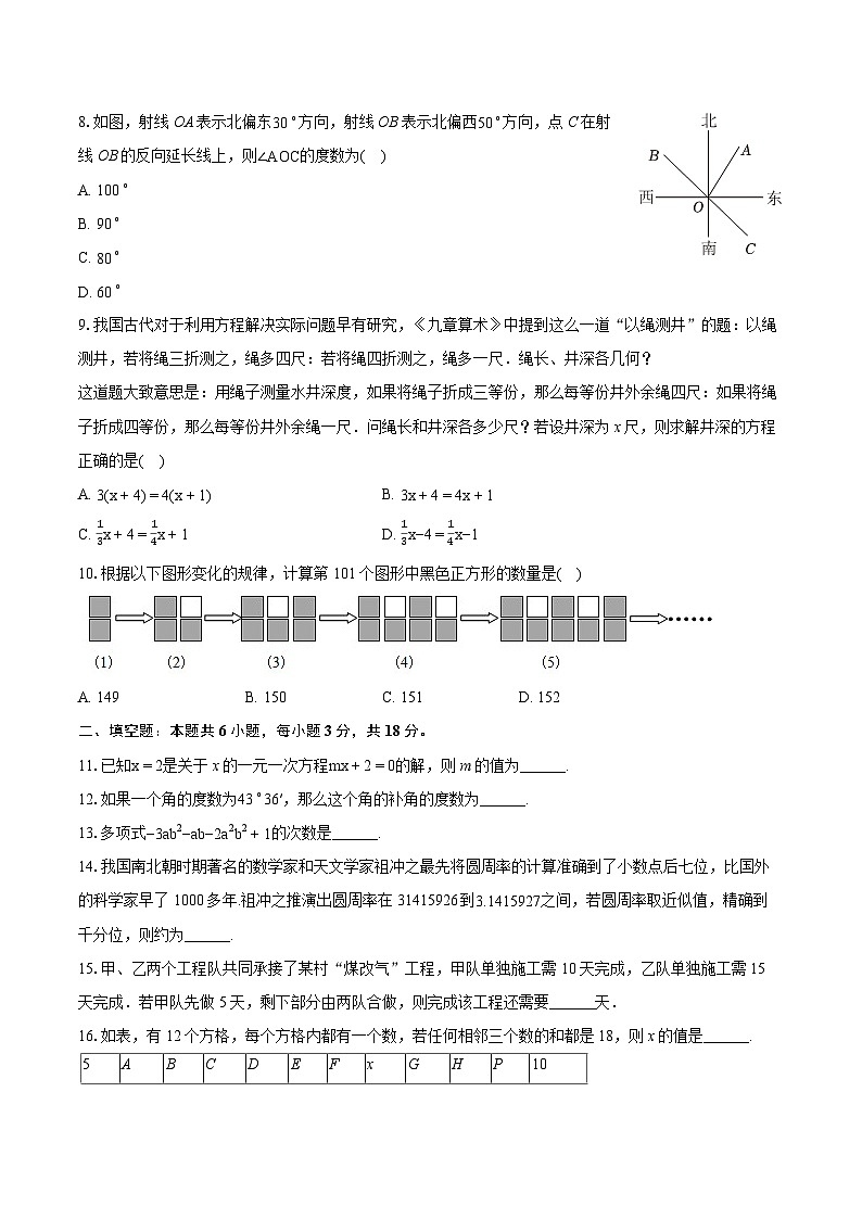2023-2024学年广东省惠州市惠阳高级中学七年级（上）期末数学试卷（含详细答案解析）第2页