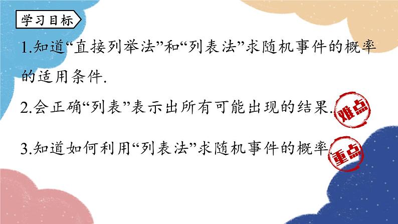 人教版数学九年级上册 25.2用列举法求概率课时1课件第3页