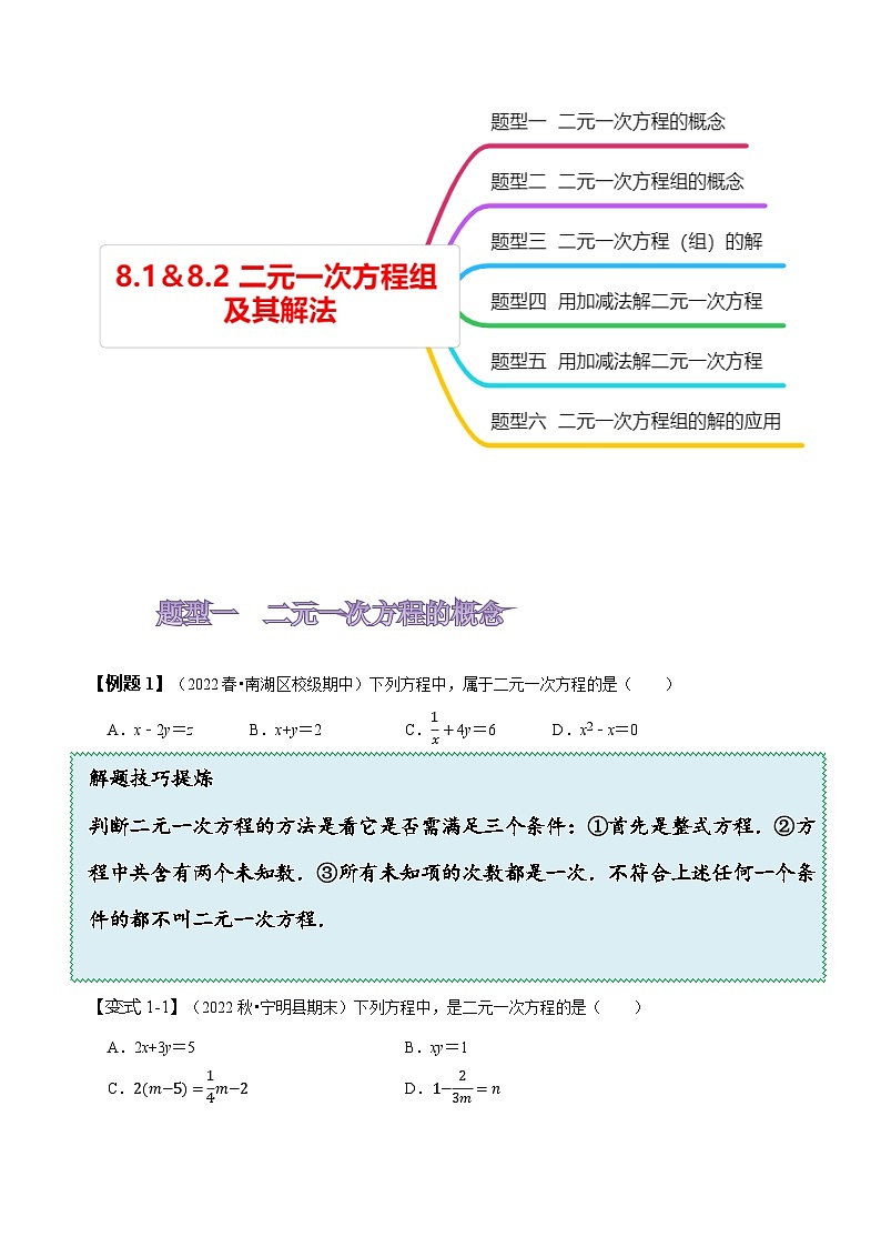 人教版七年级数学下册同步精讲精练8.1&8.2二元一次方程组及其解法(原卷版+解析)03