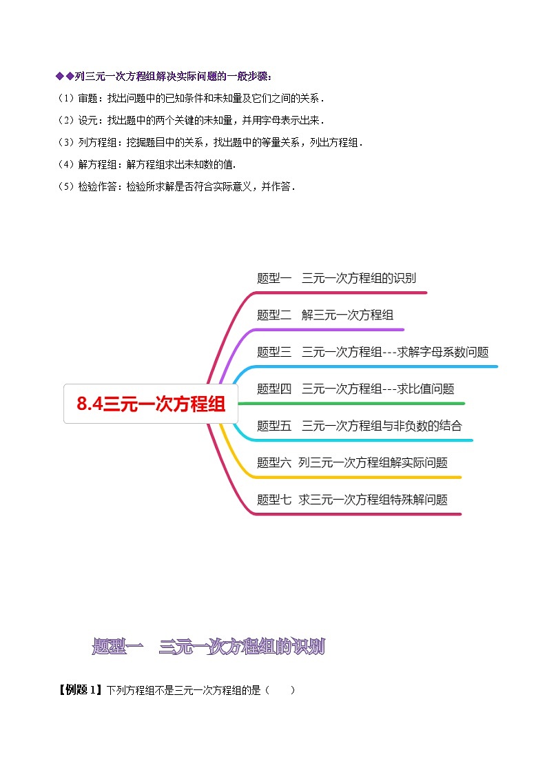 人教版七年级数学下册同步精讲精练8.4三元一次方程组(原卷版+解析)第2页