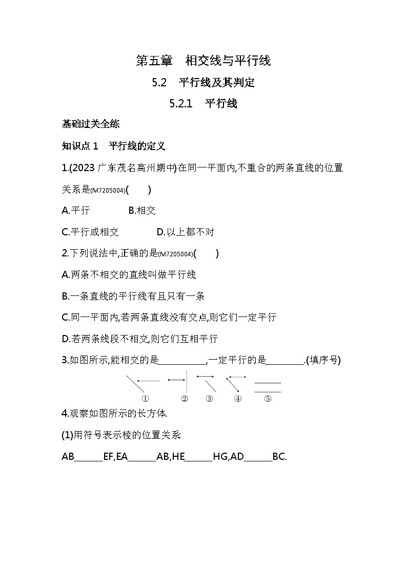 5.2.1　平行线——2024年人教版数学七年级下册精品同步练习第1页