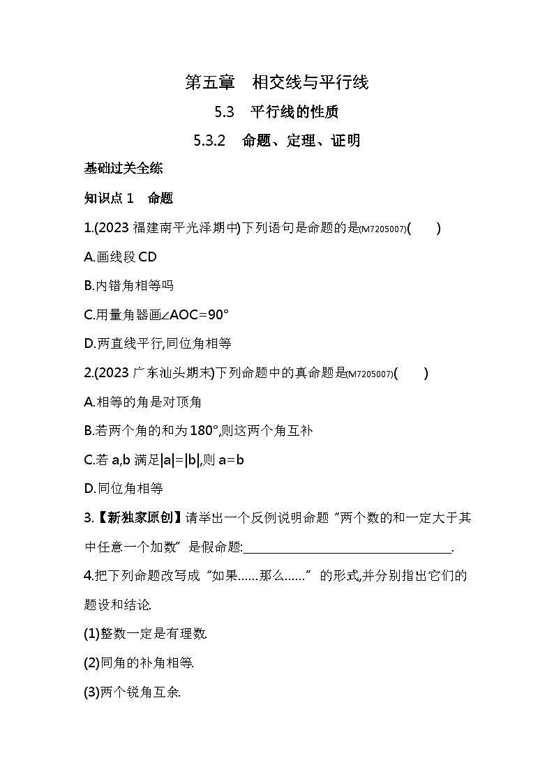 5.3.2　命题、定理、证明——2024年人教版数学七年级下册精品同步练习01