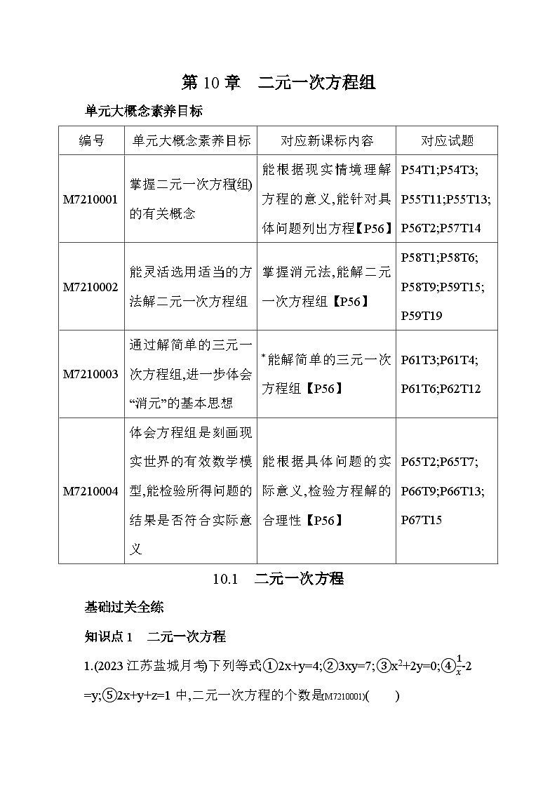 10.1　二元一次方程——2024年苏科版数学七年级下册精品同步练习01
