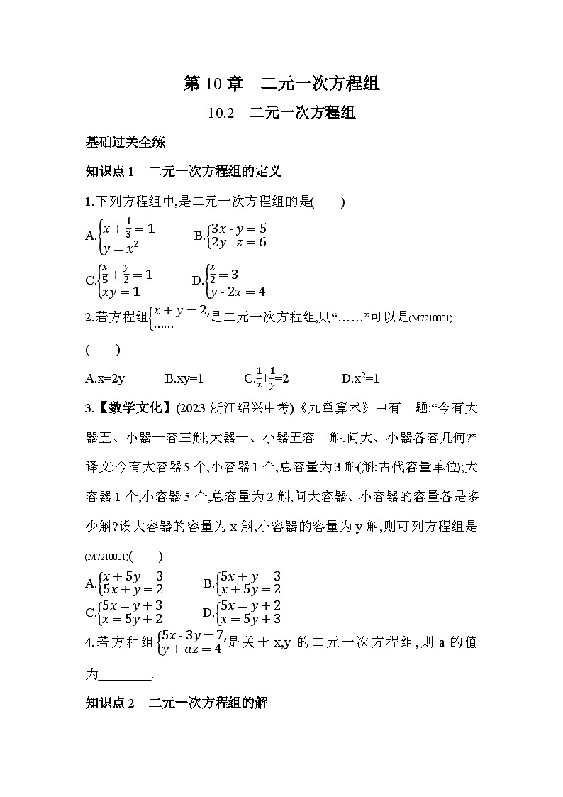 10.2　二元一次方程组——2024年苏科版数学七年级下册精品同步练习01