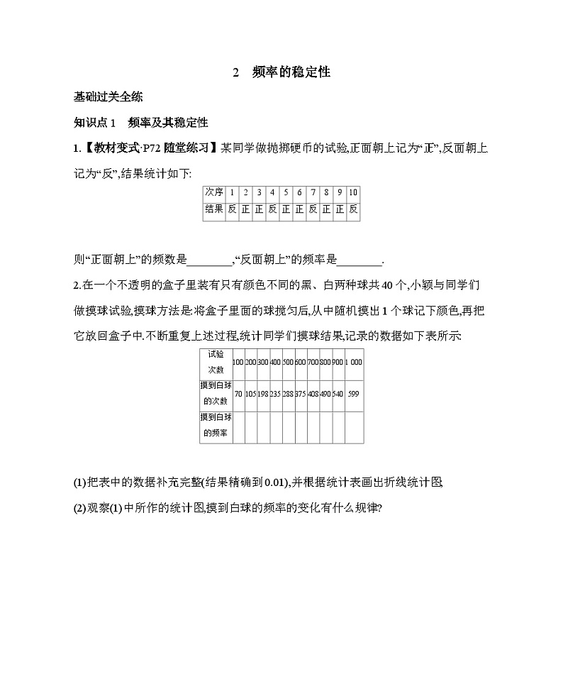 9.2　频率的稳定性——2024年鲁教版数学七年级下册精品同步练习01