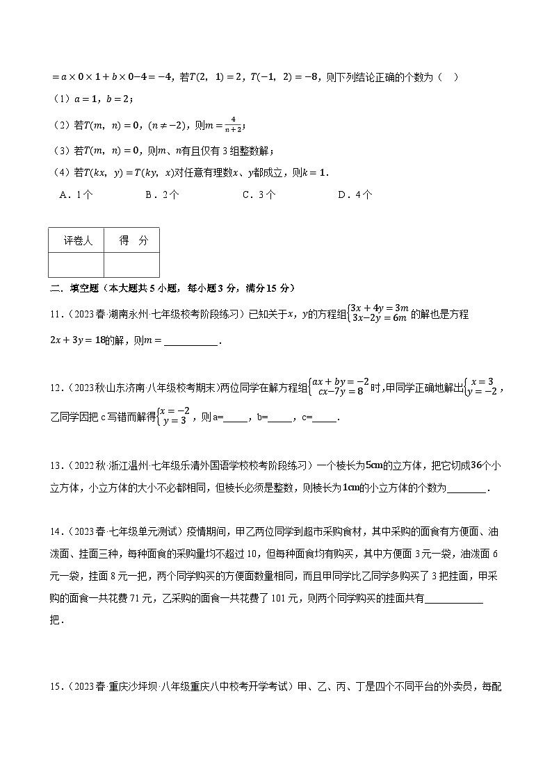 专题10.6 二元一次方程组（压轴题综合测试卷）（苏科版）（原卷版）第3页