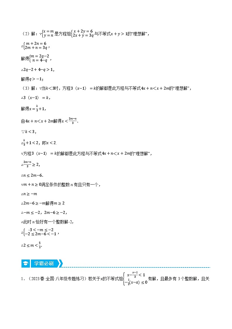 专题11.2 不等式（组）与方程（组）的综合（压轴题专项讲练）（苏科版）（原卷版）第2页