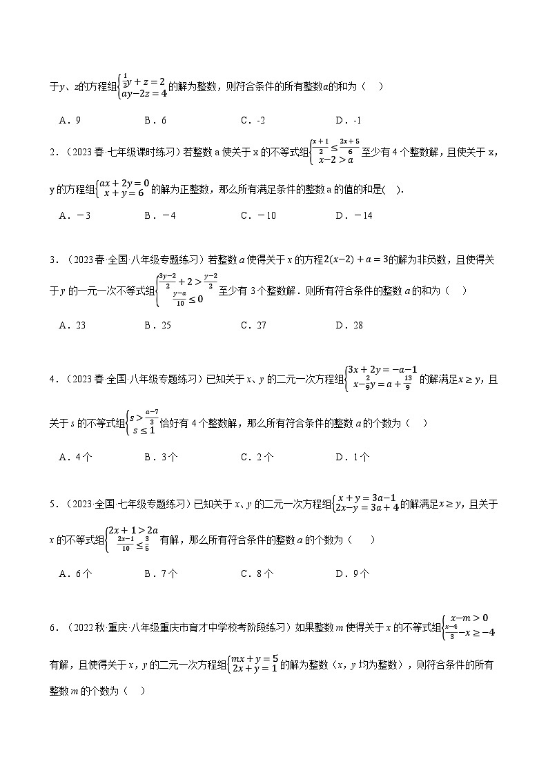 专题11.2 不等式（组）与方程（组）的综合（压轴题专项讲练）（苏科版）（原卷版）第3页