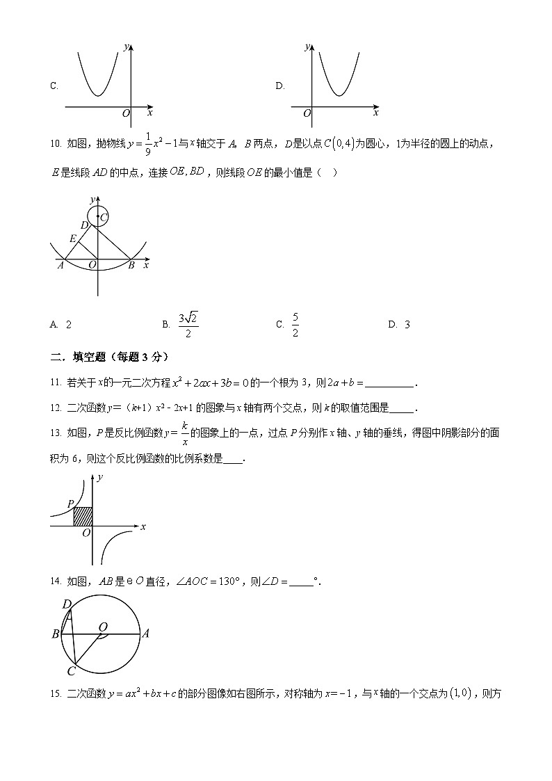 精品解析：内蒙古自治区乌兰察布市集宁区集宁区亿利东方学校2021-2022学年九年级上学期期末数学试题（原卷版）第3页