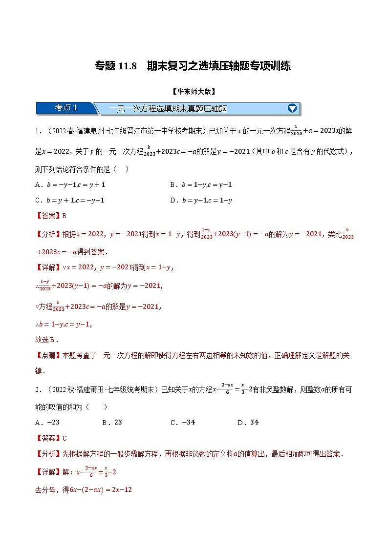 专题11.8 期末复习之选填压轴题专项训练-2023-2024学年七年级数学下册讲练测（华东师大版）01