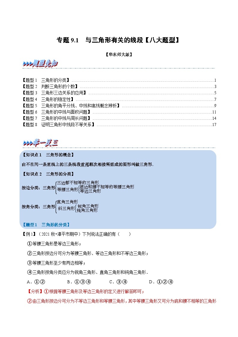 专题9.1 与三角形有关的线段-2023-2024学年七年级数学下册讲练测（华东师大版）01