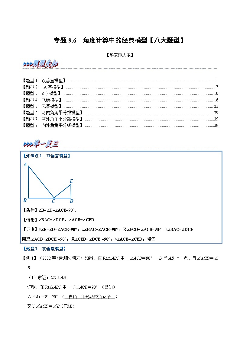 专题9.6 角度计算中的经典模型-2023-2024学年七年级数学下册讲练测（华东师大版）01