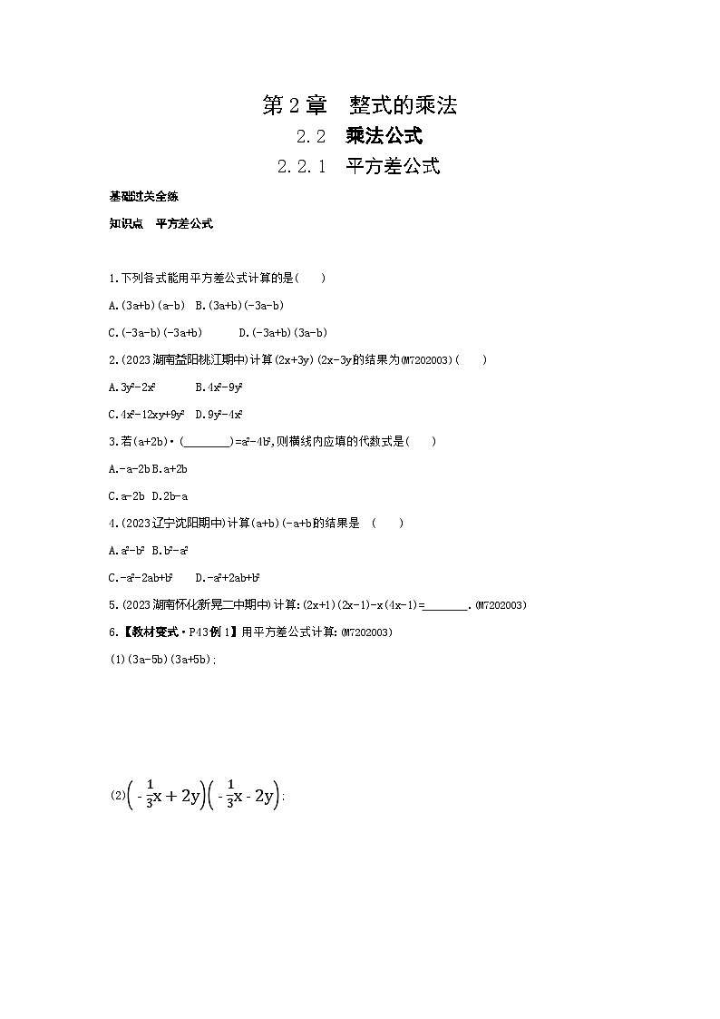 2.2.1　平方差公式——2024年湘教版数学七年级下册精品同步练习第1页