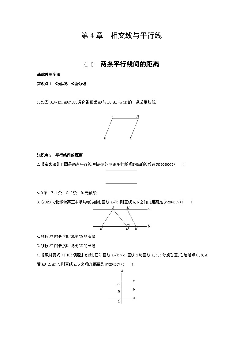 4.6　两条平行线间的距离——2024年湘教版数学七年级下册精品同步练习01