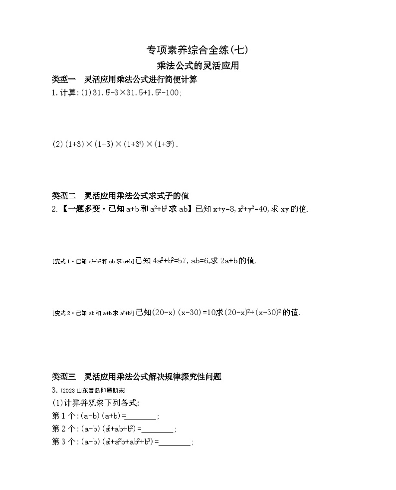 07-专项素养综合全练(七)乘法公式的灵活应用——2024年北京课改版数学七年级下册精品同步练习01