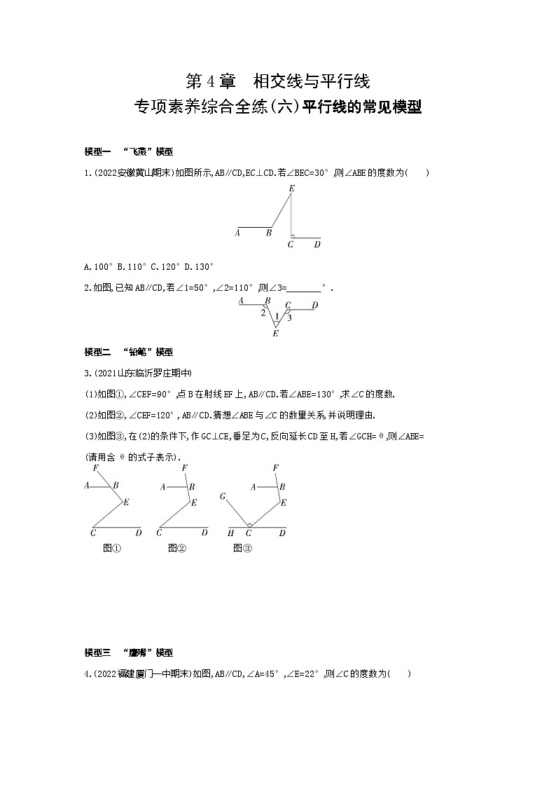 06-专项素养综合全练(六)平行线的常见模型——2024年湘教版数学七年级下册精品同步练习第1页