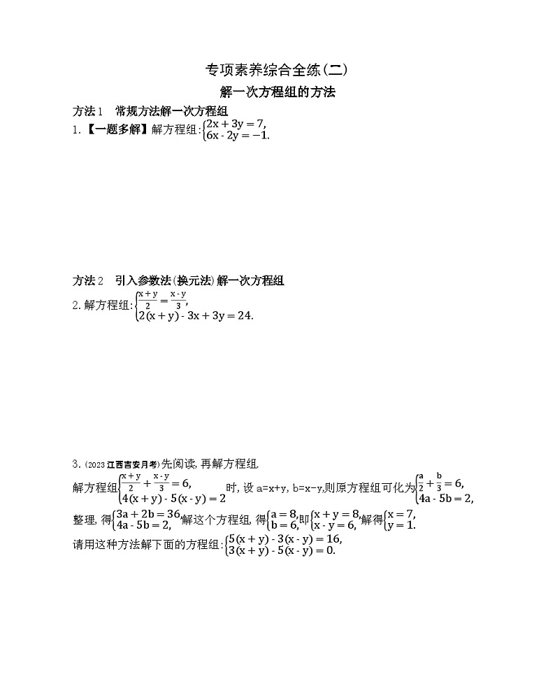 02-专项素养综合全练(二)解一次方程组的方法——2024年北京课改版数学七年级下册精品同步练习第1页